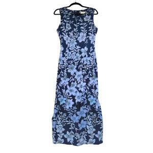 Vintage 90s Norton McNaughton Maxi Dress Womens‎ Size 10 Blue Floral Waist Ties